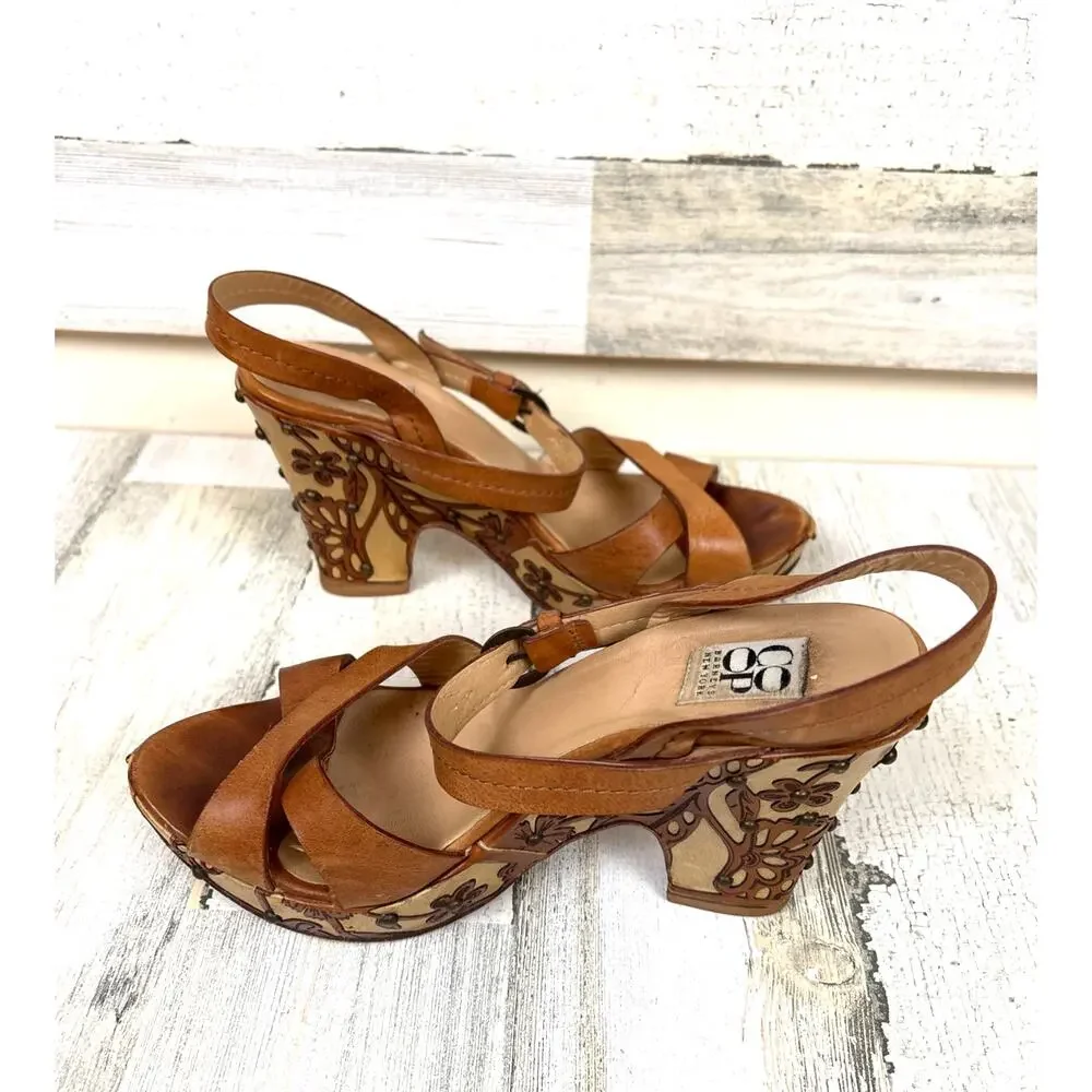 Barneys New York Coop Vintage RARE Womens 8 Leather Platform Heel Sandal Boho